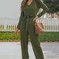 Wife Mom Boss Belted Long Puff Sleeve V-Neck Jumpsuit