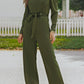 Wife Mom Boss Belted Long Puff Sleeve V-Neck Jumpsuit