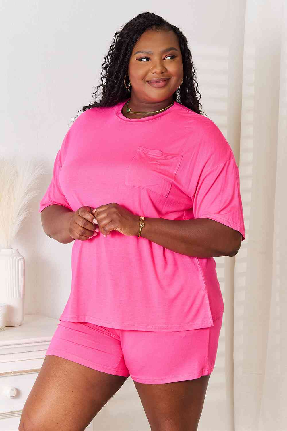 Basic Bae Happiness Is Brewed Soft Rayon Half Sleeve Top and Shorts Set