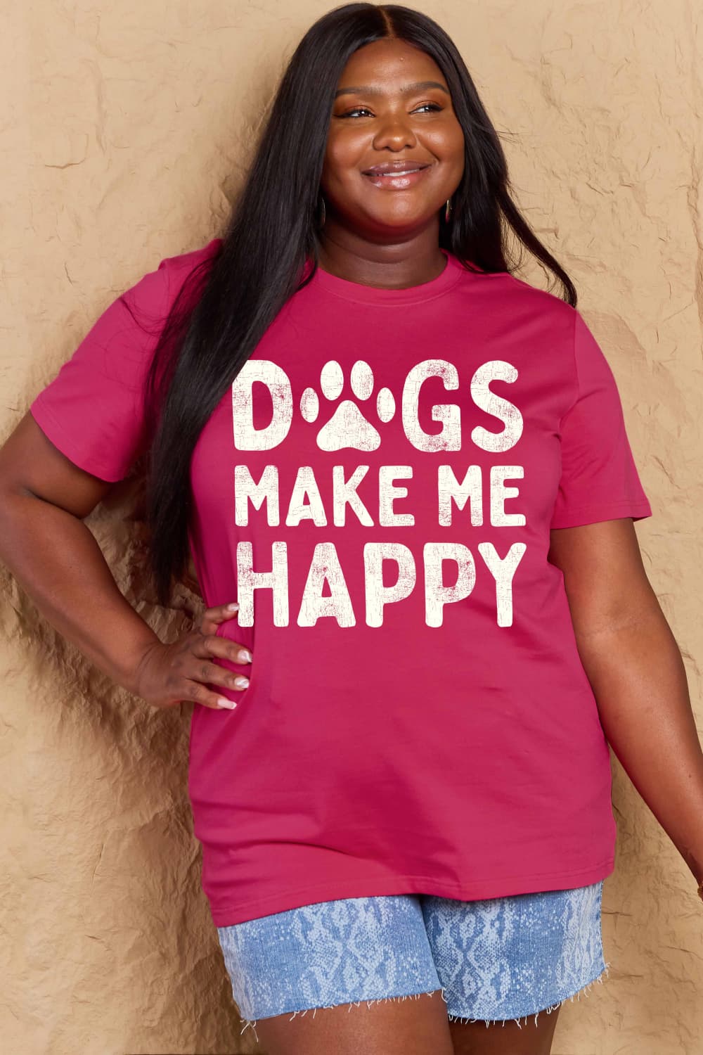 Simply Love DOGS MAKE ME HAPPY Graphic Cotton T-Shirt