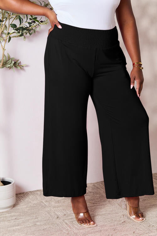 Double Take Phenomenally Me Smocked Wide Waistband Wide Leg Pants