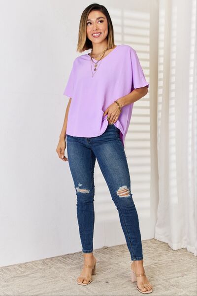 Zenana Livin' Life Texture Short Sleeve T-Shirt in Bright Lavender