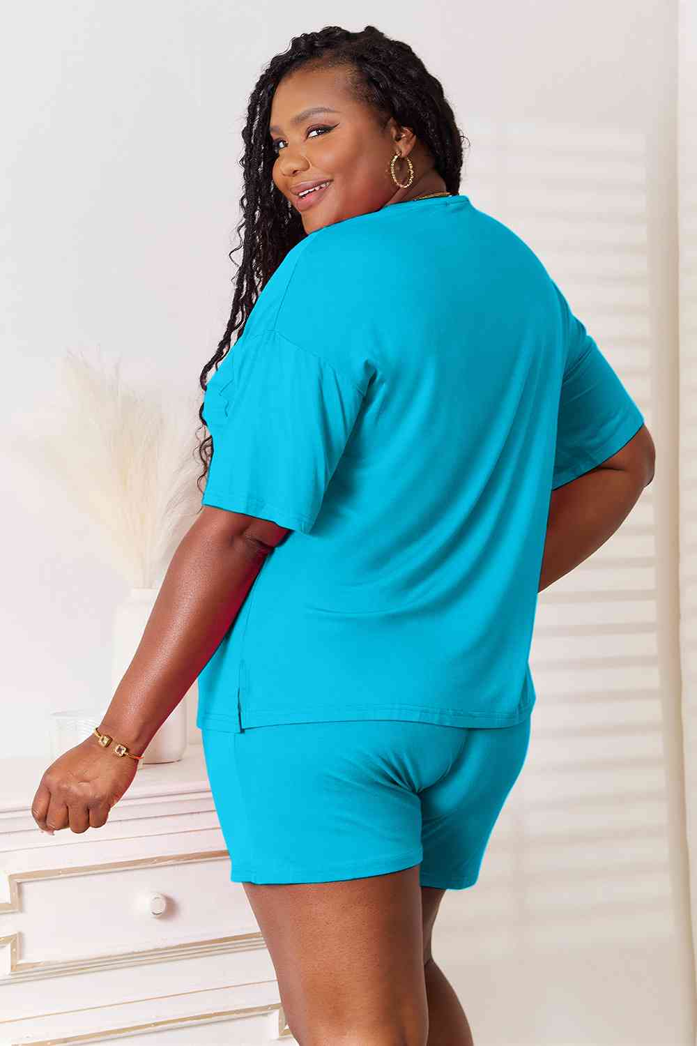 Basic Bae Happiness Is Brewed Soft Rayon Half Sleeve Top and Shorts Set