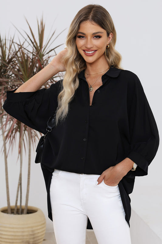 Office Vibes Three-Quarter Sleeve Slit Shirt