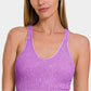 Zenana Empower Yourself Washed Ribbed Cropped Bra Padded Tank in Violet