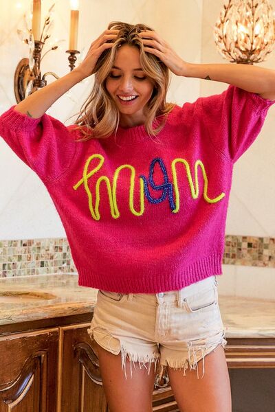 BiBi Just A Fuchsia Mom Contrast Sweater