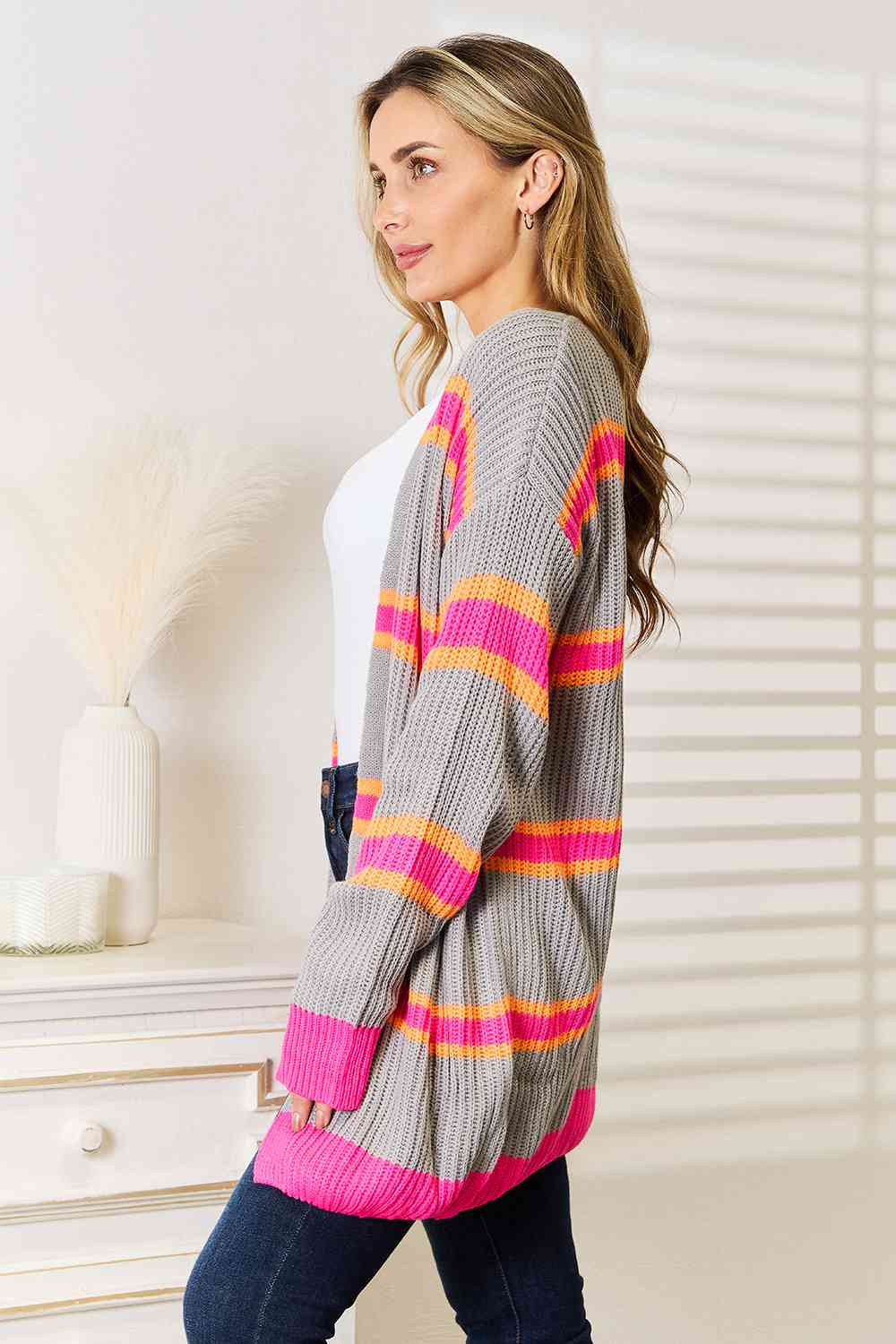 Woven Right Cozy Vibes Only Ribbed Long Sleeve Cardigan in Charcoal