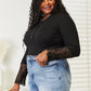 Double Take My Journey Crochet Lace Hem Sleeve Button Top