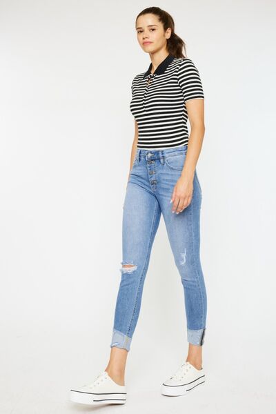 Kancan Gabby Distressed Cat's Whiskers Button Fly Jeans