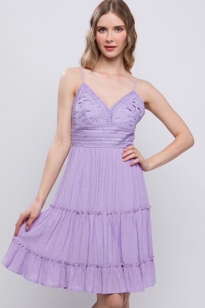 LOVE TREE Love Lace Lavender Tied V-Neck Mini Cami Dress