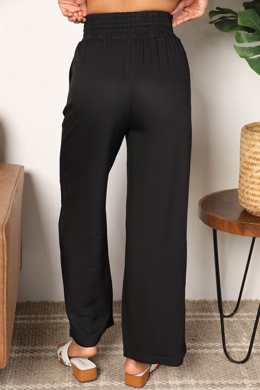 Double Take Going With The Flow Drawstring Smocked Waist Wide Leg Pants
