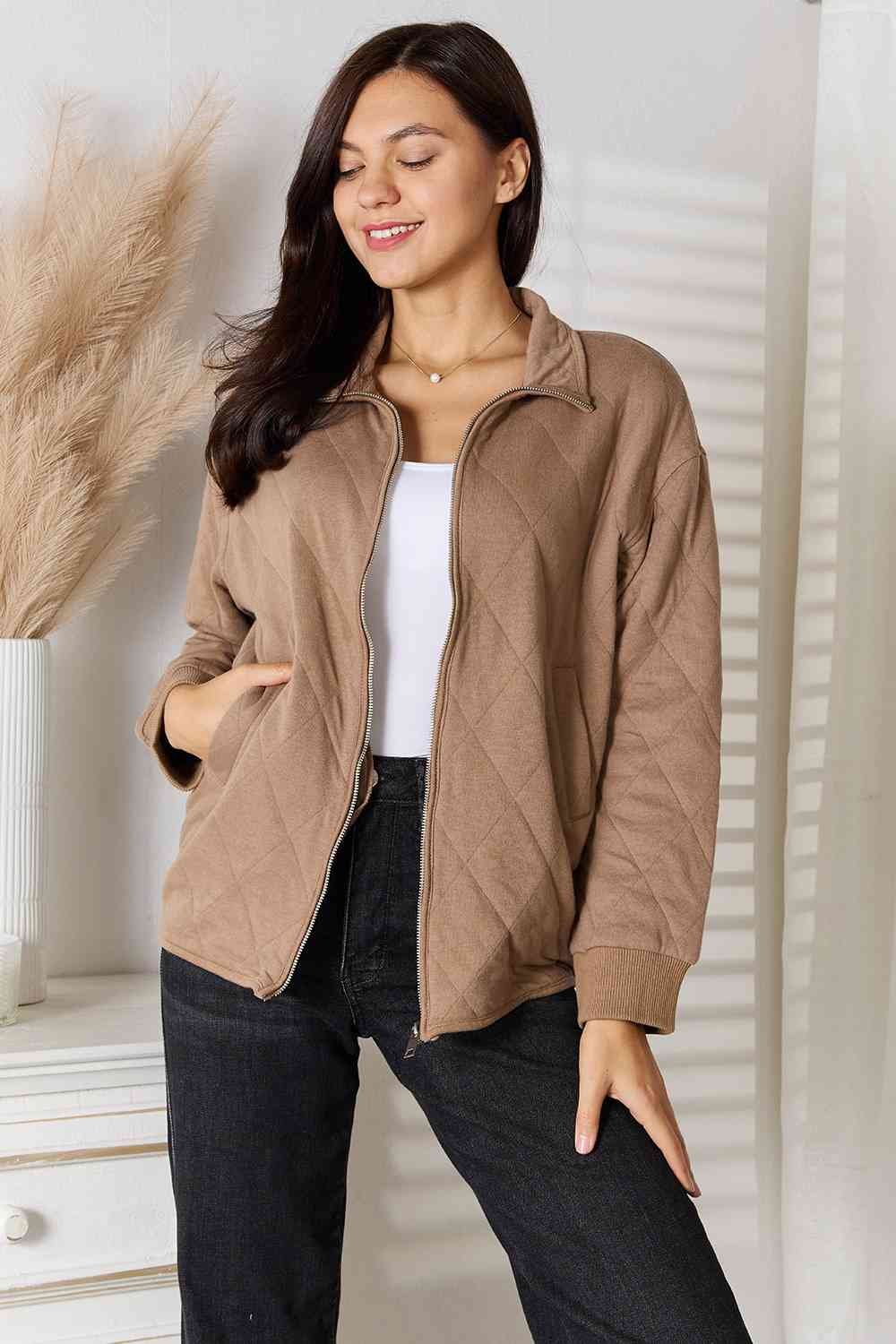 Heimish Chill Mode Zip-Up Jacket with Pockets in Mocha