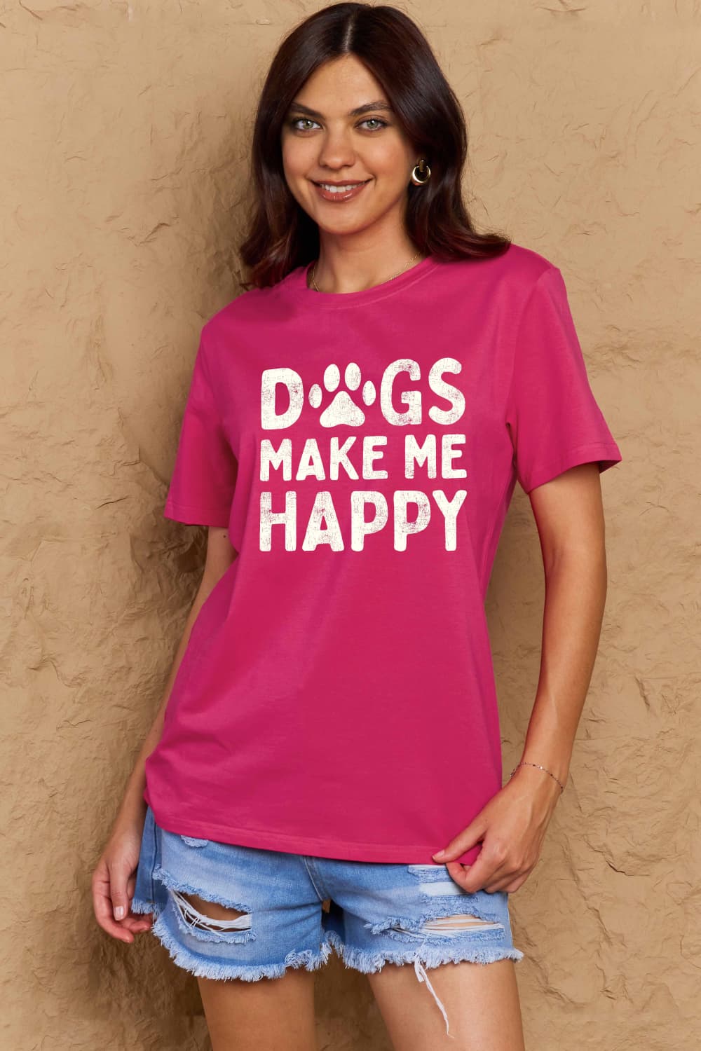 Simply Love DOGS MAKE ME HAPPY Graphic Cotton T-Shirt