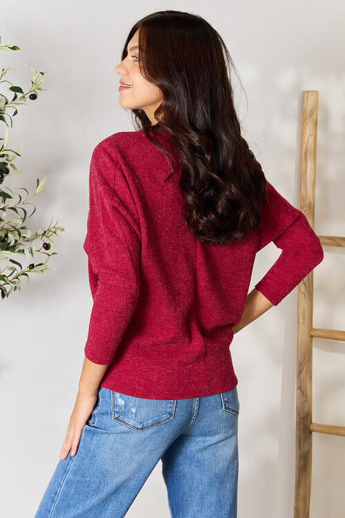 BOMBOM Just Wine For Me Drop Shoulder Long Sleeve Blouse