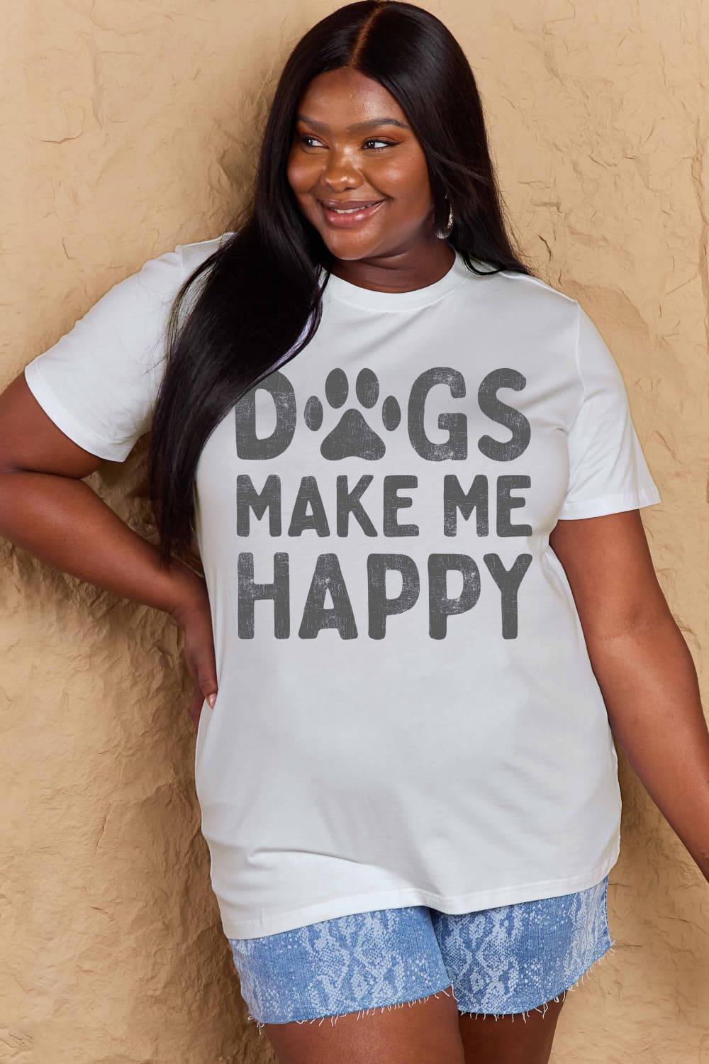 Simply Love DOGS MAKE ME HAPPY Graphic Cotton T-Shirt