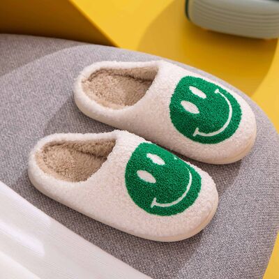 Melody A Perfect Day Smiley Face Cozy Slippers in White/Green