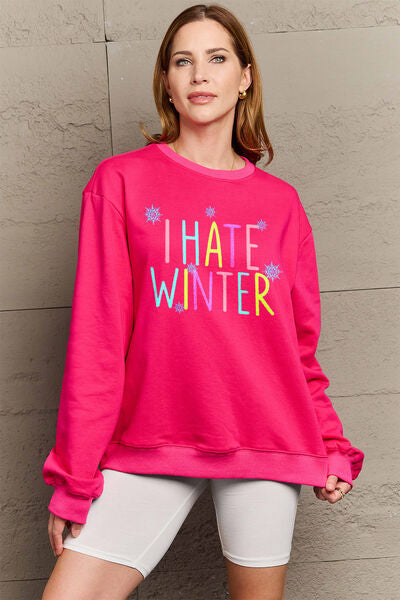 Simply Love I HATE WINTER Dropped Shoulder Graphic Sweatshirt