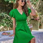 The Greener Side of Life Flutter Sleeve V-Neck Dress
