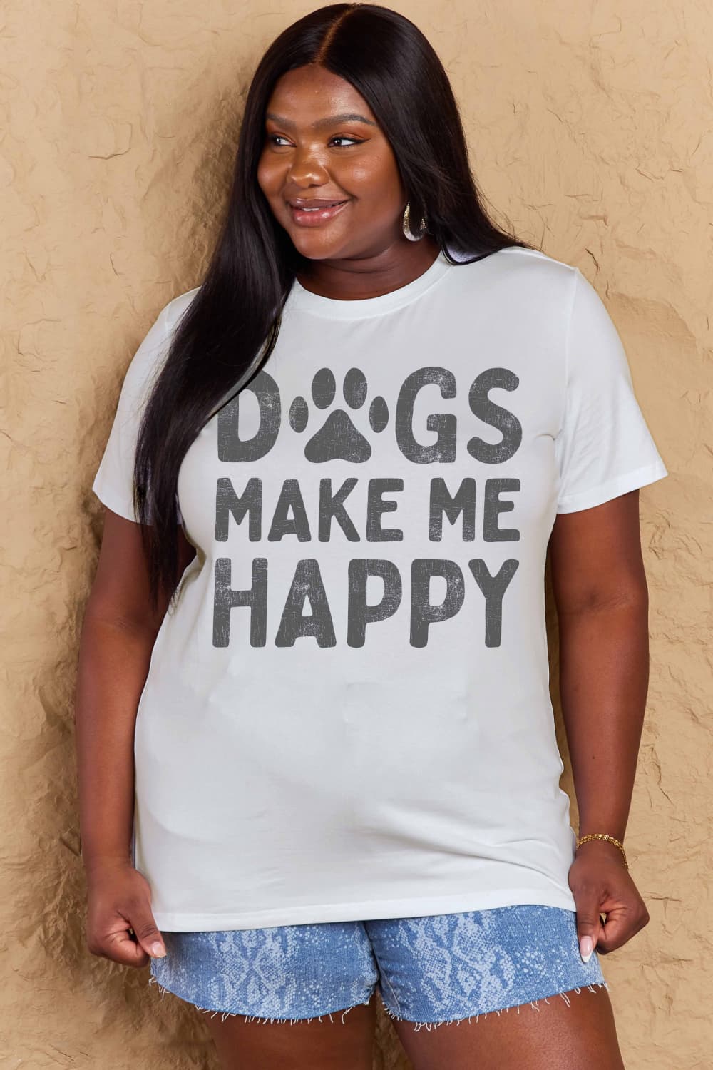 Simply Love DOGS MAKE ME HAPPY Graphic Cotton T-Shirt
