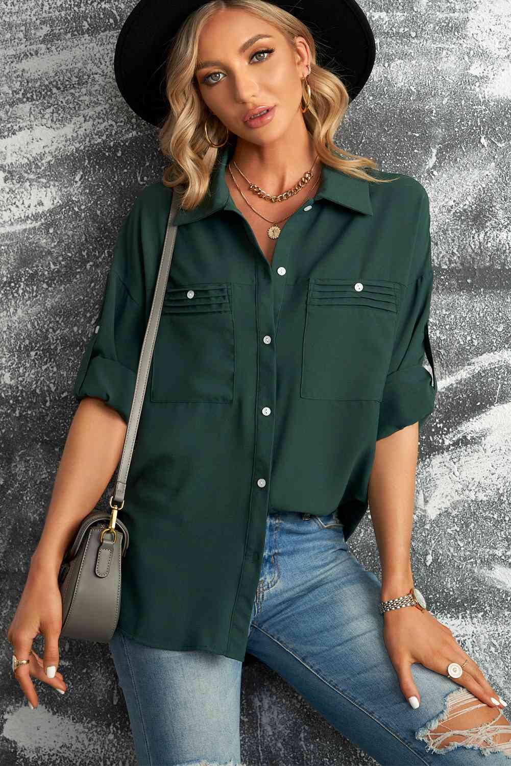 Roll With It Button-Up Roll-Tab Sleeve Shirt