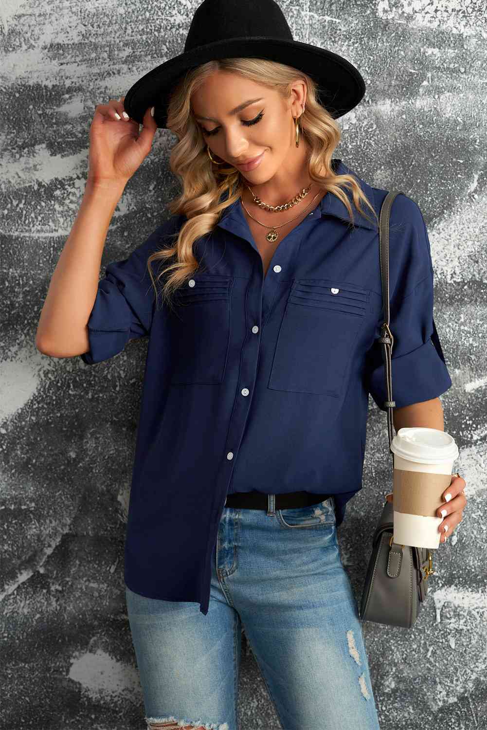 Roll With It Button-Up Roll-Tab Sleeve Shirt