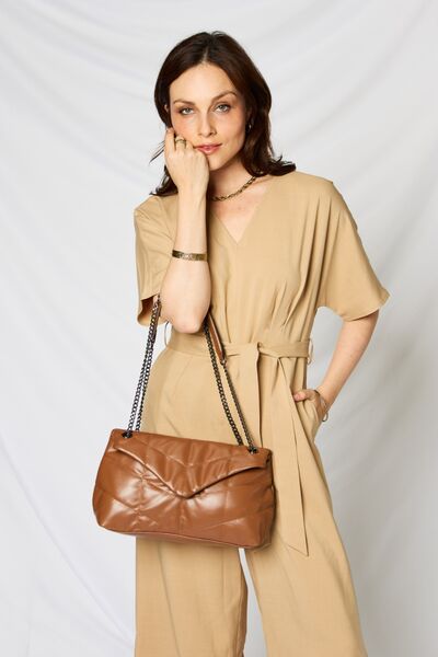 SHOMICO Break The Chains PU Leather Chain Handbag in Tan